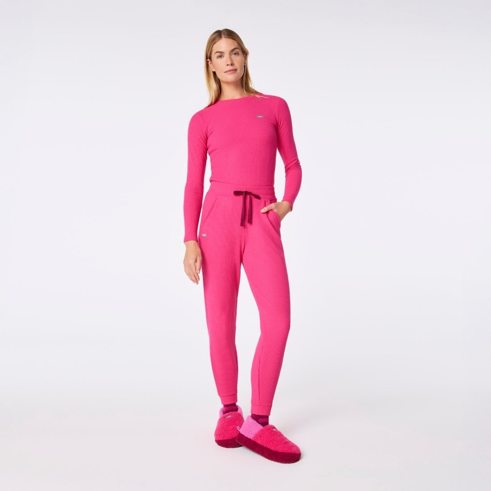 FIGS Waffle Lounge set in Shocking Pink